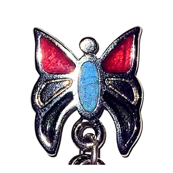 1.5" Vintage Signed Turquoise Coral Butterfly/Feather Earrings - Picture 9 of 11